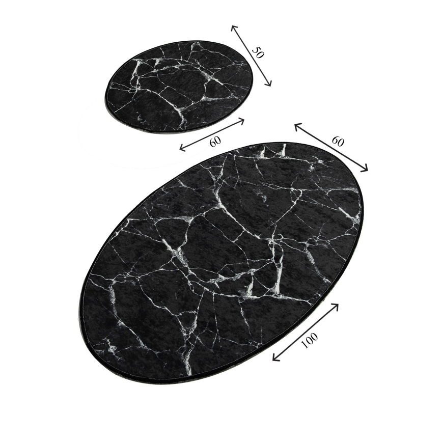 SET 2x Badezimmerteppich MARBLE 50x60/60x100 cm schwarz