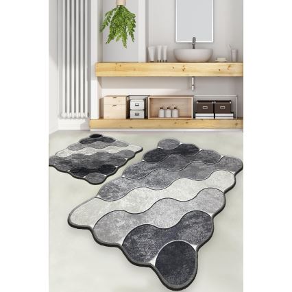 SET 2x Badezimmermatte CIRCLE 60/100 cm grau