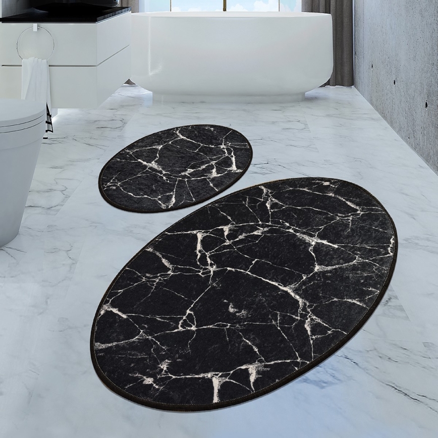SET 2x Badezimmermatte MARBLE 50x60/60x100 cm schwarz