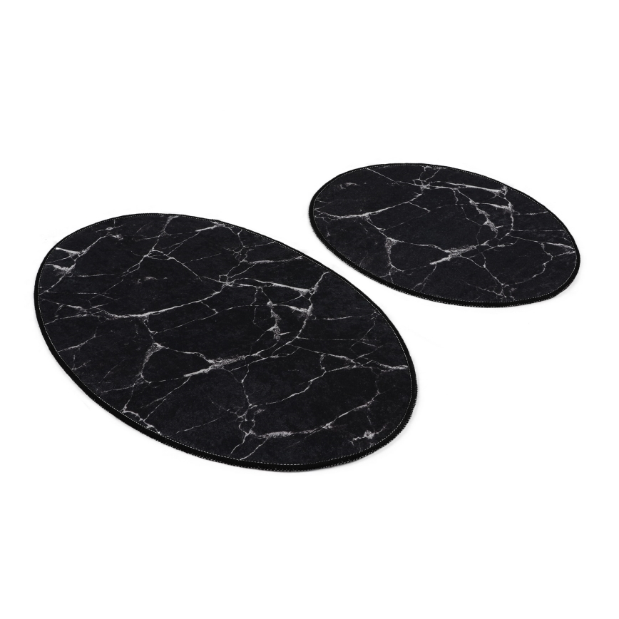 SET 2x Badezimmermatte MARBLE 50x60/60x100 cm schwarz
