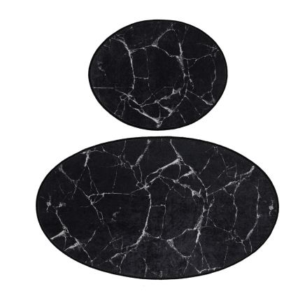 SET 2x Badezimmermatte MARBLE 50x60/60x100 cm schwarz