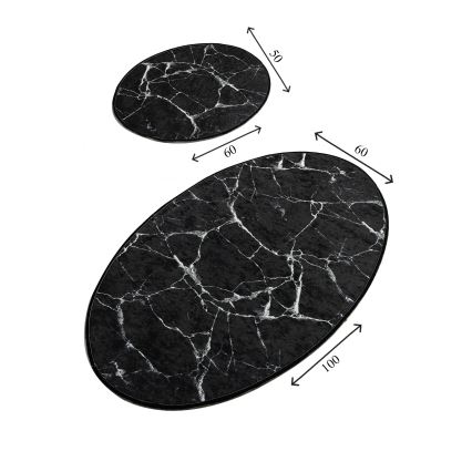 SET 2x Badezimmermatte MARBLE 50x60/60x100 cm schwarz