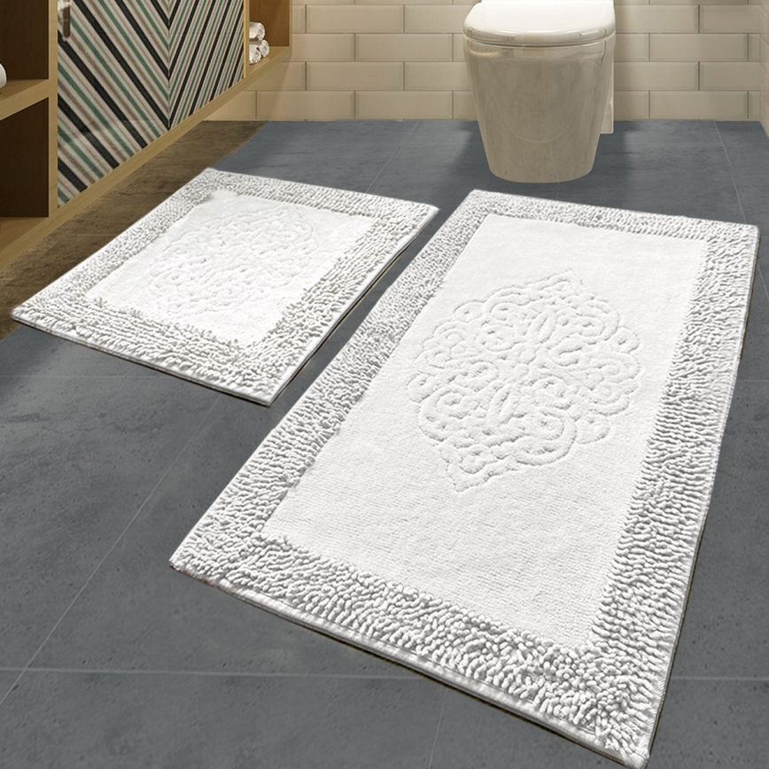 SET 2x Badezimmermatte PIANTE 60/100 cm weiß