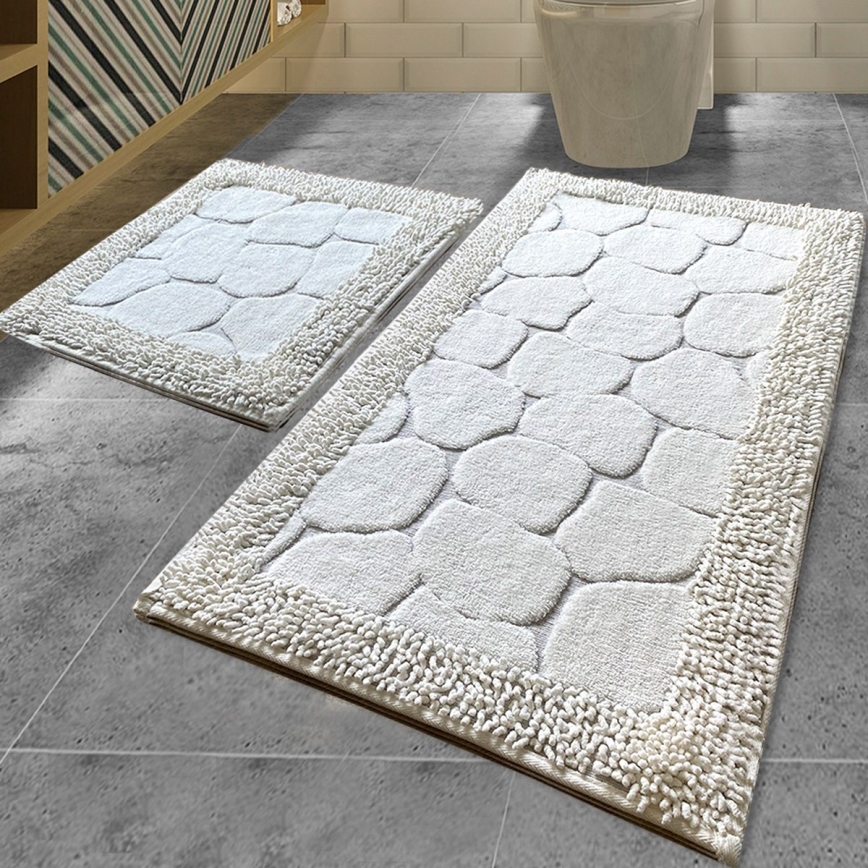 SET 2x Badezimmermatte STONE 60/100 cm weiß
