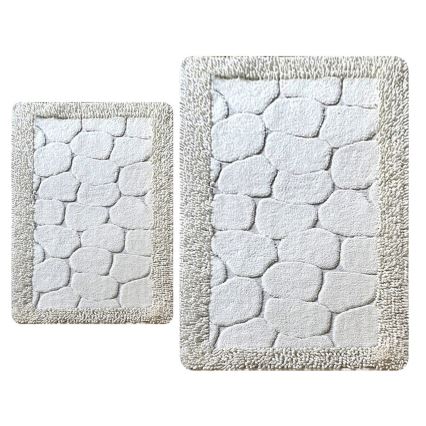SET 2x Badezimmermatte STONE 60/100 cm weiß