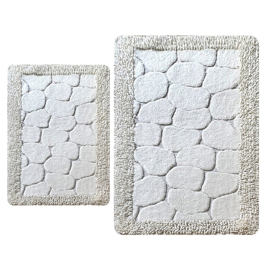 SET 2x Badezimmermatte STONE 60/100 cm weiß