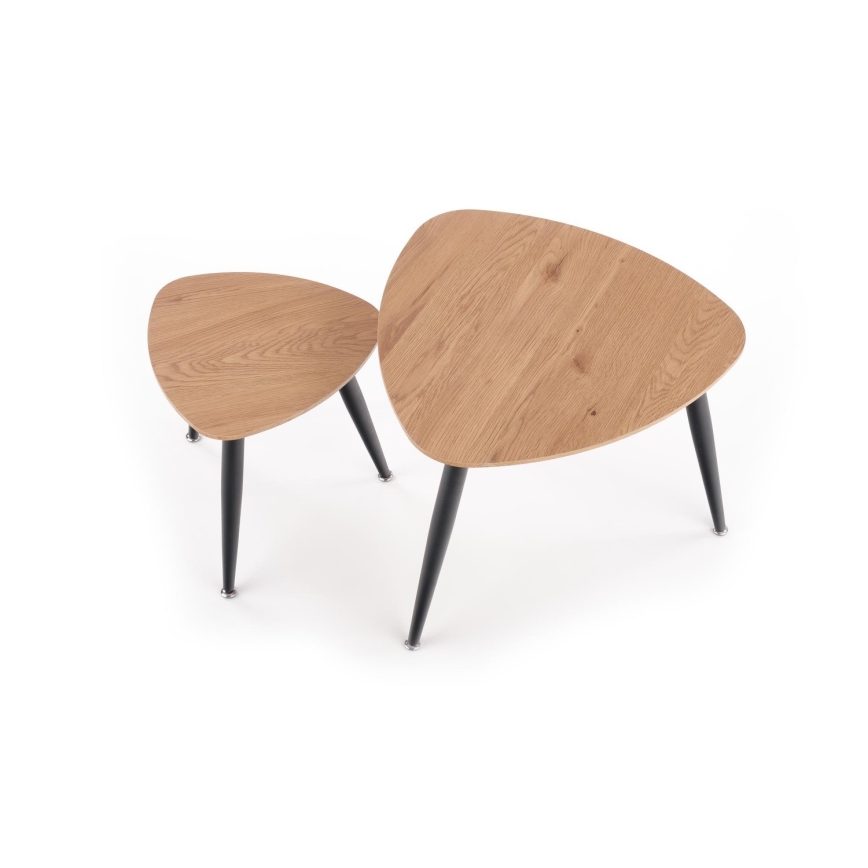 SET 2x Beistelltisch NICEA d 40/60 cm golden Eiche/schwarz