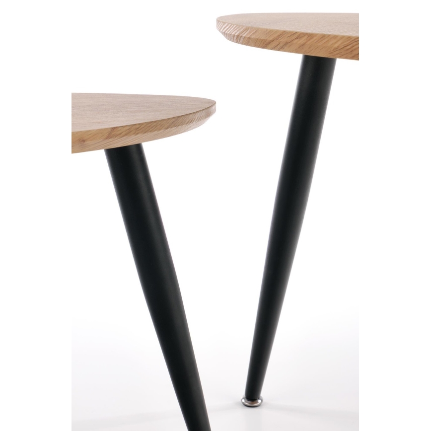 SET 2x Beistelltisch NICEA d 40/60 cm golden Eiche/schwarz