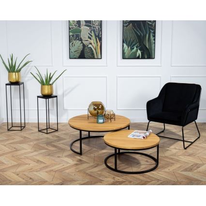 SET 2x Beistelltisch OAKLOFT 38x90 cm schwarz/Eiche