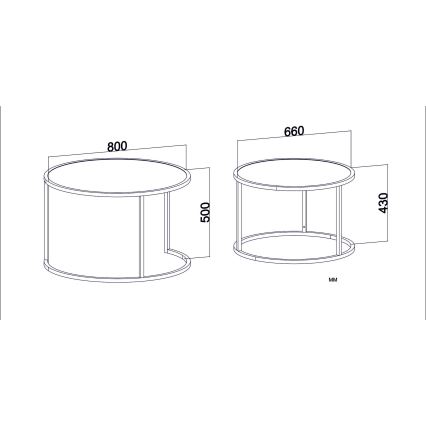 SET 2x Beistelltisch TAMBUR schwarz/braun