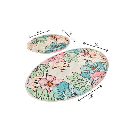 SET 2x Bunte Badezimmermatte SPRING 60/100 cm