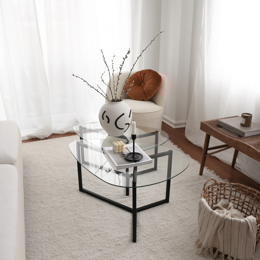 SET 2x Couchtisch BELLISIMO schwarz/klar