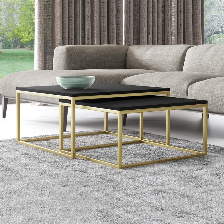 SET 2x Couchtisch DUAL schwarz/golden