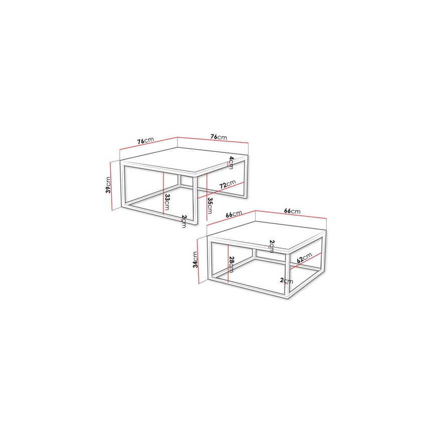 SET 2x Couchtisch DUAL schwarz/golden