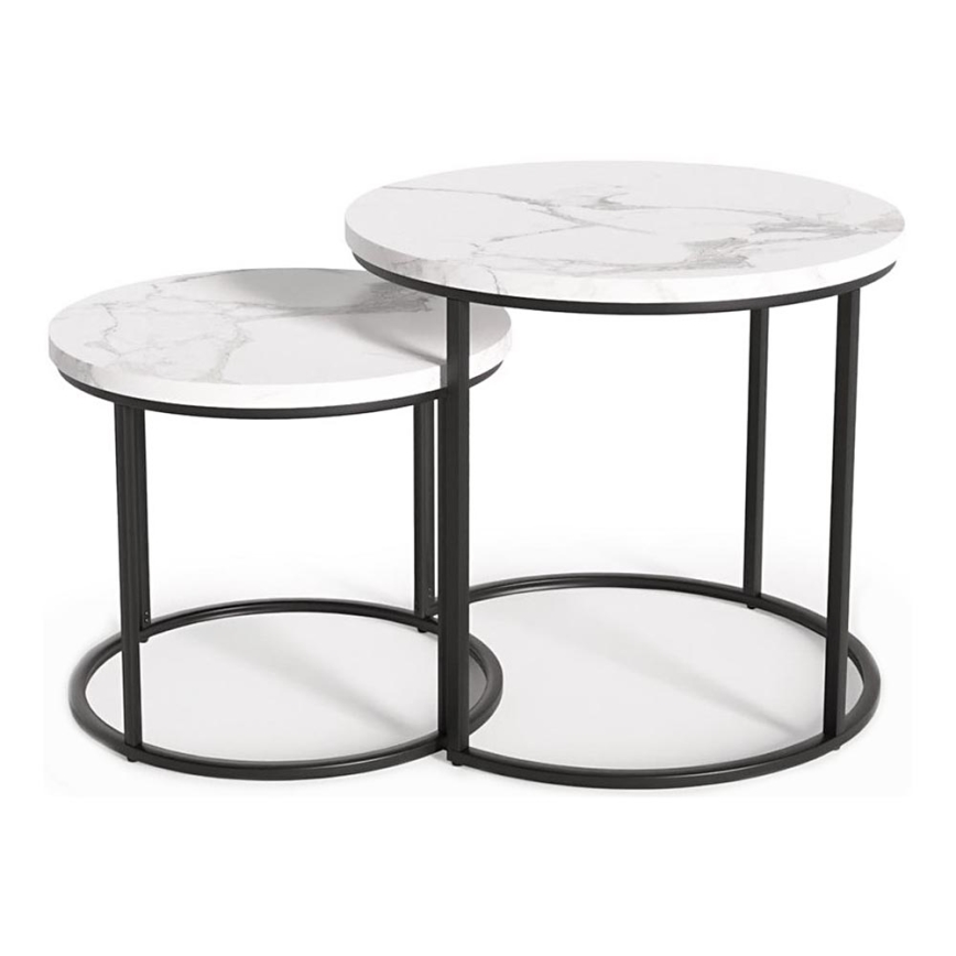 SET 2x Couchtisch OREO d 43/53 cm schwarz/Marmordekor