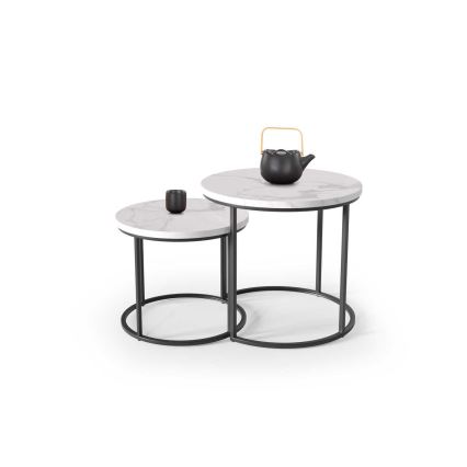 SET 2x Couchtisch OREO d 43/53 cm schwarz/Marmordekor