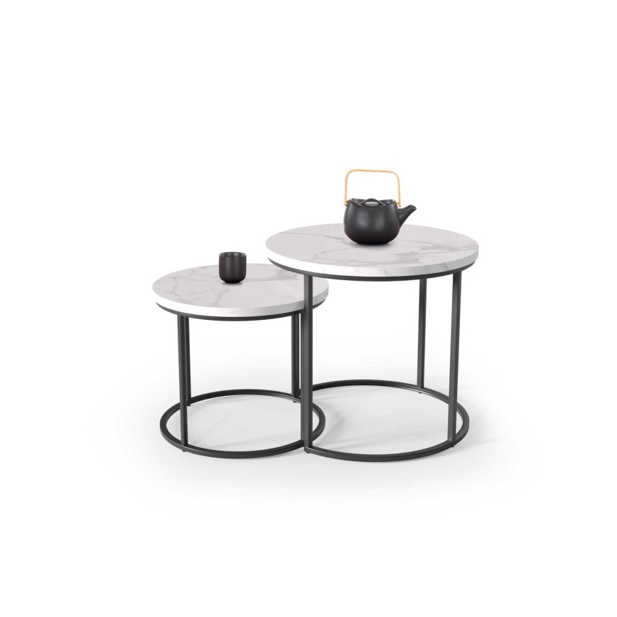 SET 2x Couchtisch OREO d 43/53 cm schwarz/Marmordekor