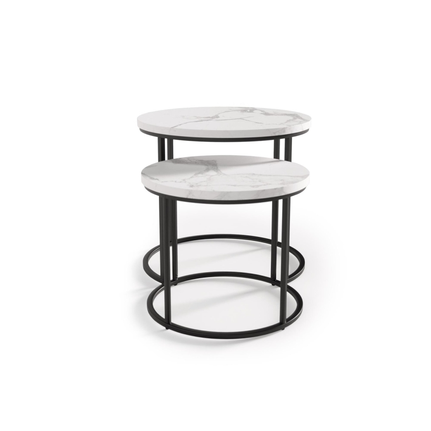 SET 2x Couchtisch OREO d 43/53 cm schwarz/Marmordekor