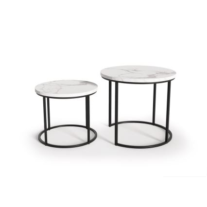 SET 2x Couchtisch OREO d 43/53 cm schwarz/Marmordekor