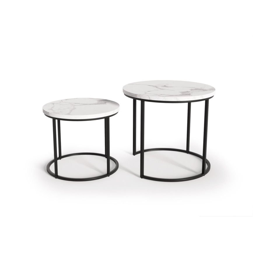 SET 2x Couchtisch OREO d 43/53 cm schwarz/Marmordekor