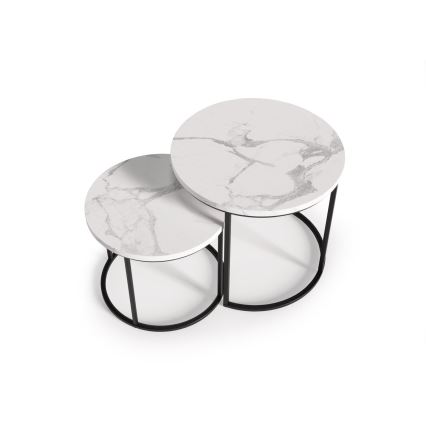SET 2x Couchtisch OREO d 43/53 cm schwarz/Marmordekor