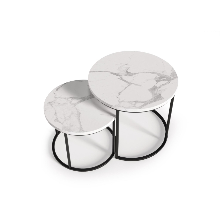 SET 2x Couchtisch OREO d 43/53 cm schwarz/Marmordekor