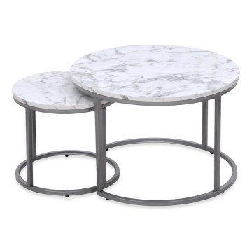 SET 2x Couchtisch PAOLA d 38/60 cm grau/Marmordekor