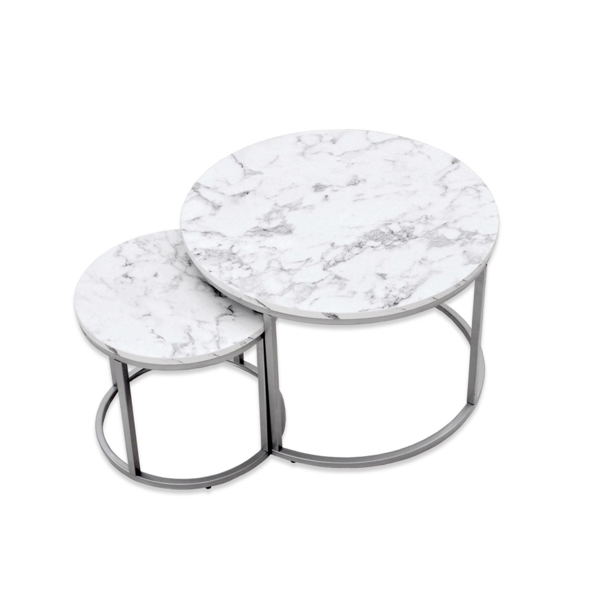 SET 2x Couchtisch PAOLA d 38/60 cm grau/Marmordekor