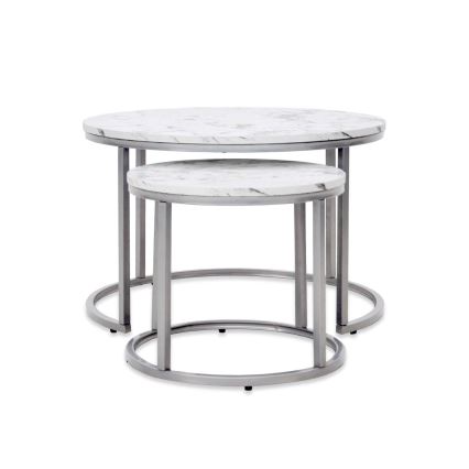 SET 2x Couchtisch PAOLA d 38/60 cm grau/Marmordekor