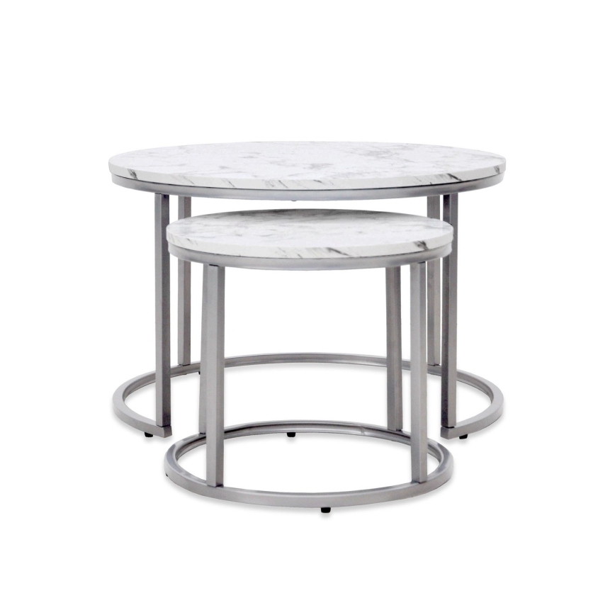 SET 2x Couchtisch PAOLA d 38/60 cm grau/Marmordekor