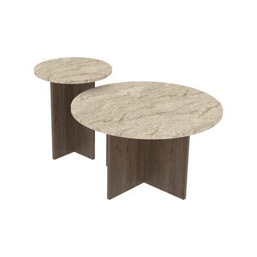 SET 2x Couchtisch PURO Ø 40/70 cm Nussbaum/Travertin