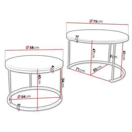 SET 2x Couchtisch RABEN schwarz/golden Eiche