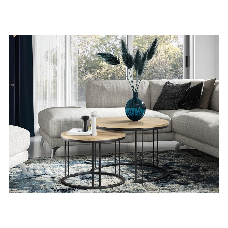 SET 2x Couchtisch RAGNAR schwarz/golden Eiche
