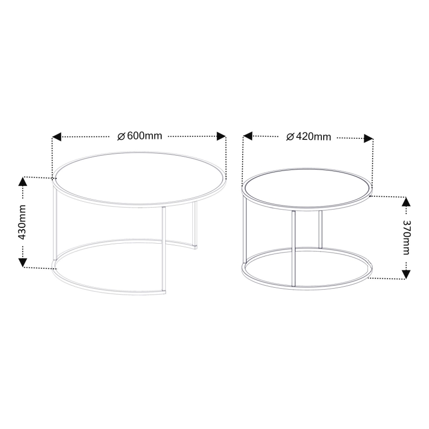 SET 2x Couchtisch TOKYO d 42/60 cm schwarz