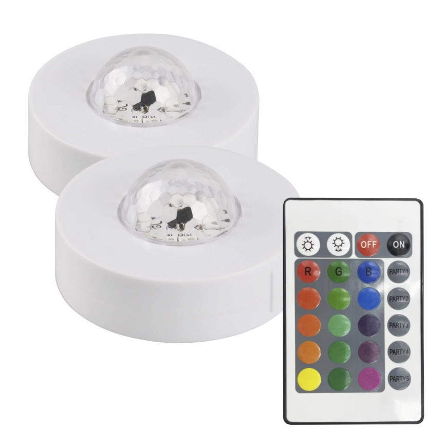 SET 2x Dimmbare, dekorative LED-RGB-Leuchte FESTA 3xAAA/4,5V + Fernbedienung