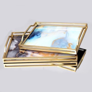 SET 2x Dekoratives Tablett 40x30/35x25 cm golden