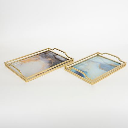 SET 2x Dekoratives Tablett 40x30/35x25 cm golden