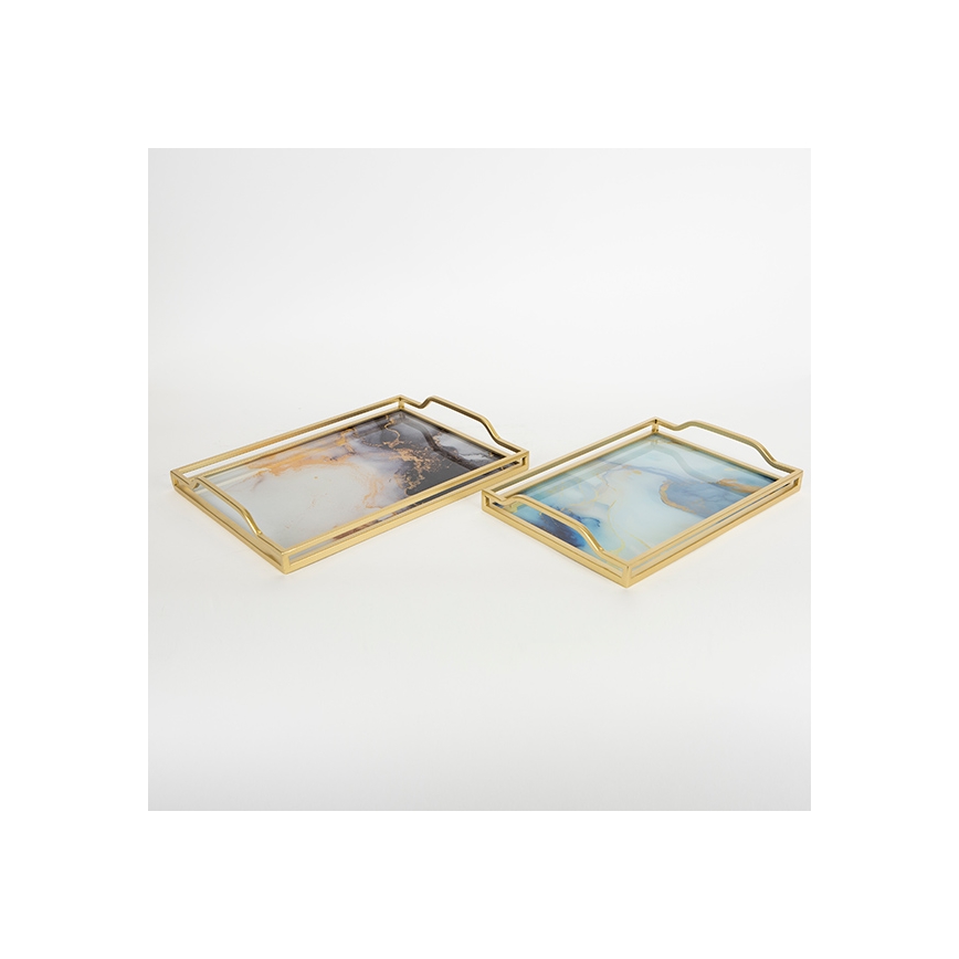 SET 2x Dekoratives Tablett 40x30/35x25 cm golden