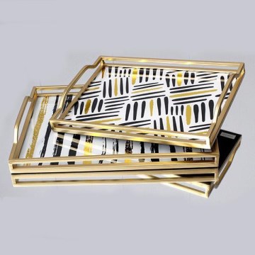 SET 2x Dekoratives Tablett 40x30/35x25 cm golden