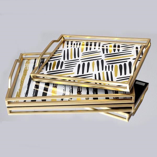 SET 2x Dekoratives Tablett 40x30/35x25 cm golden