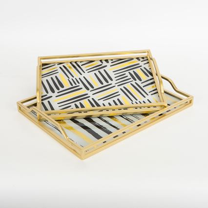 SET 2x Dekoratives Tablett 40x30/35x25 cm golden