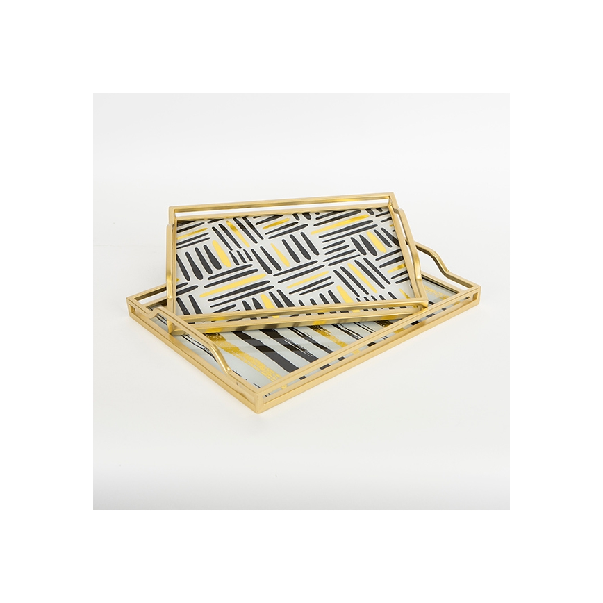 SET 2x Dekoratives Tablett 40x30/35x25 cm golden