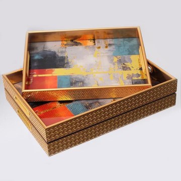 SET 2x Dekoratives Tablett 40x30/35x25 cm golden