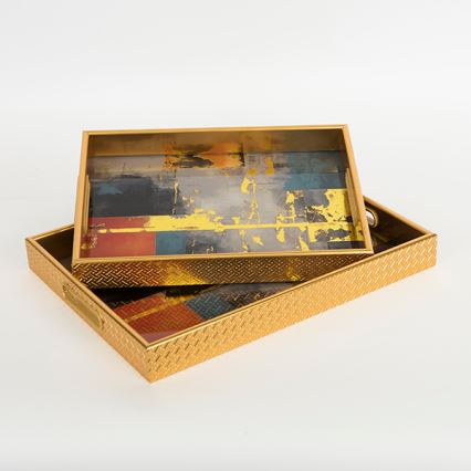 SET 2x Dekoratives Tablett 40x30/35x25 cm golden