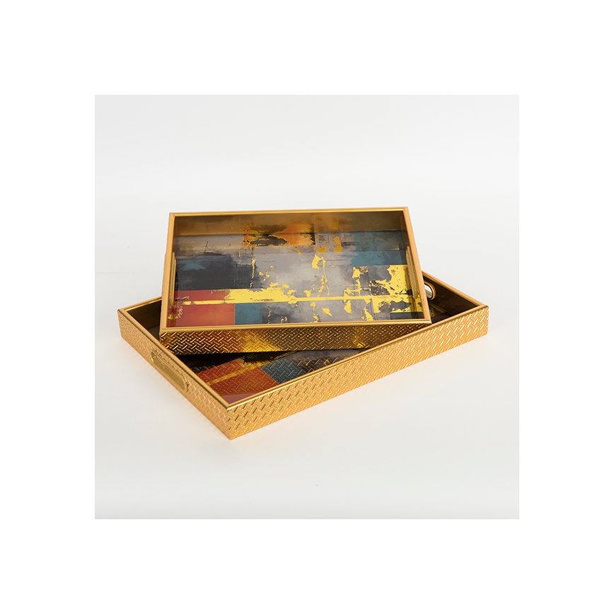 SET 2x Dekoratives Tablett 40x30/35x25 cm golden