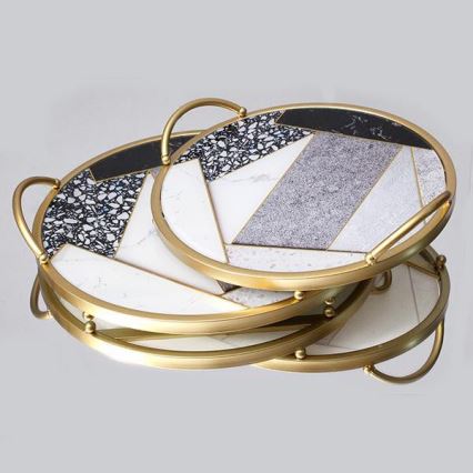 SET 2x Dekoratives Tablett d 35/30 cm golden