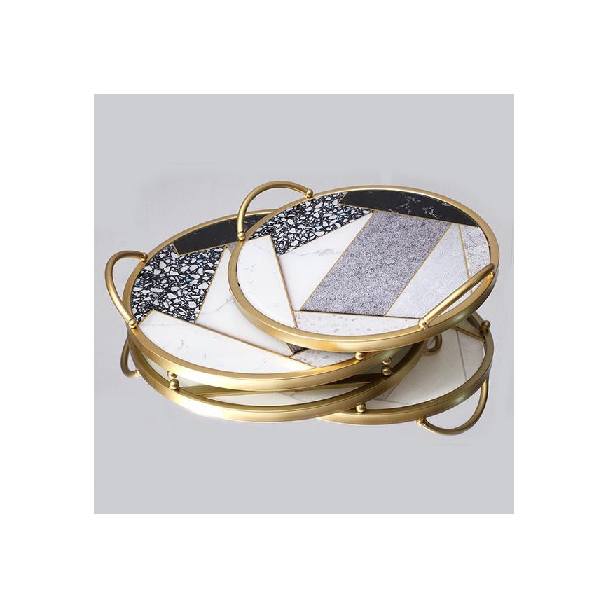 SET 2x Dekoratives Tablett d 35/30 cm golden