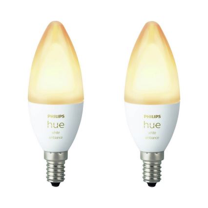 SET 2x dimmbare LED Glühbirne Philips Hue WHITE AMBIANCE B39 E14/4W/230V 2200K - 6500K