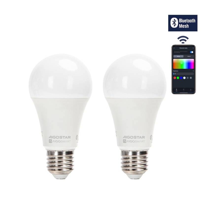 SET 2x Dimmbare LED-RGBW-Lampe MESH Smart A60 E27/12W/230V 2700-6500K + Fernbedienung - Aigostar