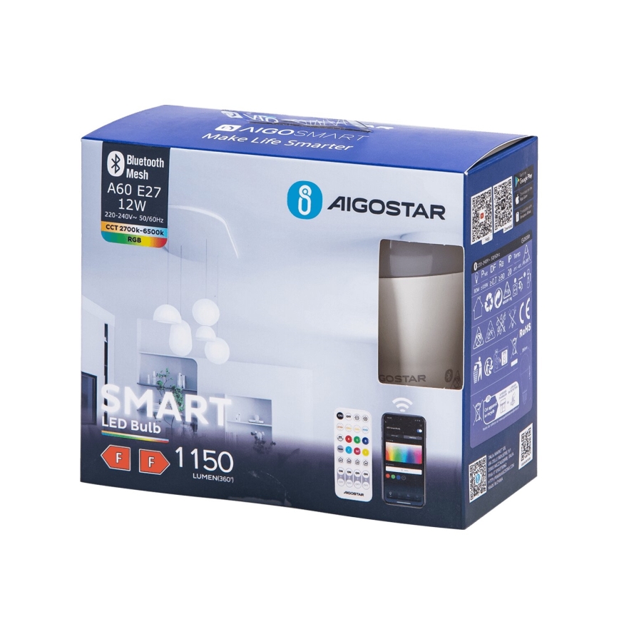 SET 2x Dimmbare LED-RGBW-Lampe MESH Smart A60 E27/12W/230V 2700-6500K + Fernbedienung - Aigostar